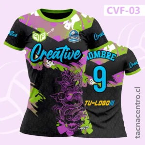 Camiseta de Voleibol Blanca con Flores y Dragón