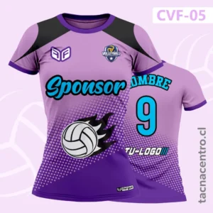 Camiseta de Voleibol Morada negro Pelota en llamas