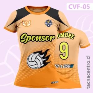 Camiseta de Voleibol naranja negro Pelota en llamas