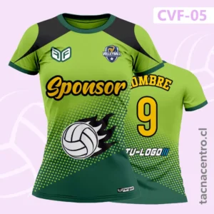 Camiseta de Voleibol verde negro Pelota en llamas