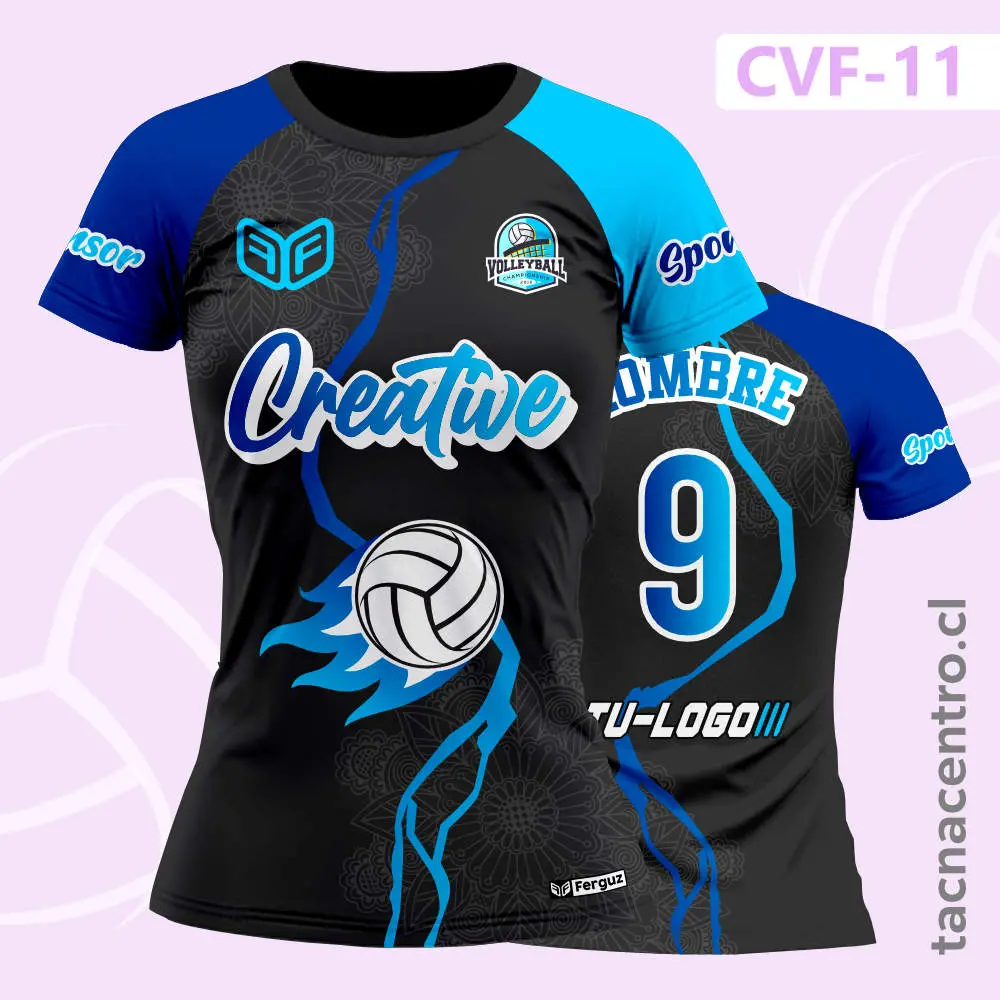 Camiseta de Voleibol Negra celestes Grieta Pelota en llamas