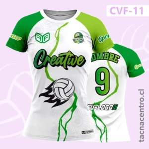 Camiseta de Voleibol verde blanco Grieta Pelota en llamas
