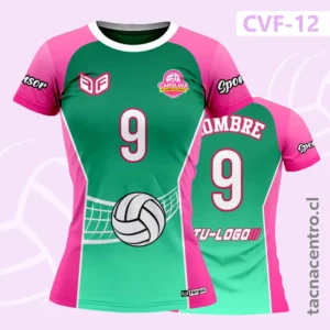 Camiseta de Voleibol Rosada Centro verde menta Pelota y net