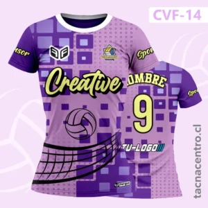 Camiseta de Voleibol lila Patron rectángulos Pelota y net