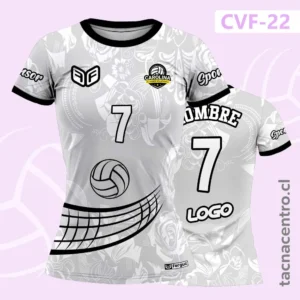 Camiseta de Voleibol Flores tribales Plata con blanco