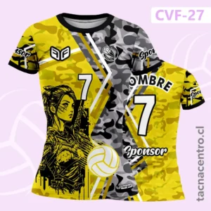 Camisetas de Voleibol Personalizadas 11 Camiseta de Voley Personaje gamer Plomo y amarillo