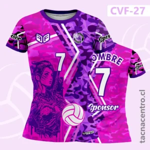 Modelos de Camisetas de Voleibol 106 Camiseta de Voley Personaje gamer morado rosado