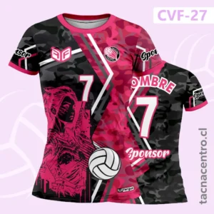 Camiseta de Voley Personaje gamer negro rosado