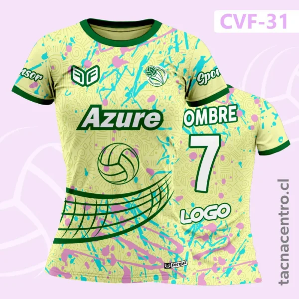 Camiseta de Voley Patrón Tribal y Manchas de Pintura Celeste amarillo 3 Camiseta de Voley Patrón Tribal y Manchas de Pintura amarillo y rosado
