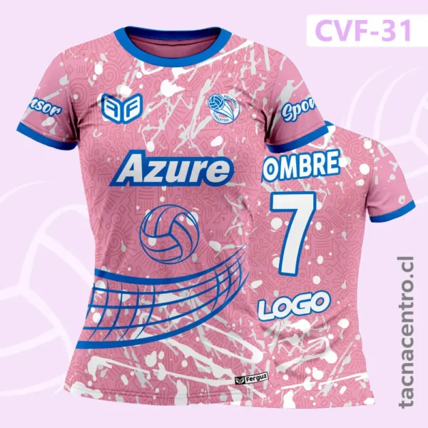 Camiseta de Voley Patrón Tribal y Manchas de Pintura Celeste amarillo 2 Camiseta de Voley Patrón Tribal y Manchas de Pintura rosado y blanco