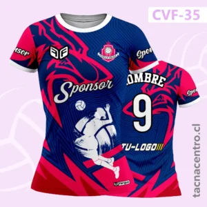 Camisetas de Voleibol Personalizadas 19 Camiseta de Voley Azul y Rojo con patrones lineales verticales
