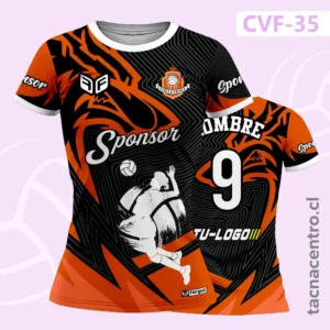 Camiseta de Voley Negro y rojo con patrones lineales verticales