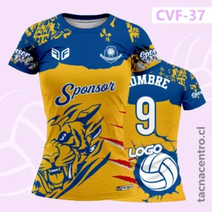 Modelos de Camisetas de Voleibol 82 Camiseta de Voley Bicolor Anaranjado y azul con diseño de tigre