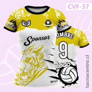 Camiseta de Voley Bicolor Blanco y Amarillo con diseño de tigre