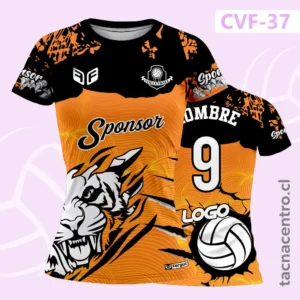 Camisetas de Voleibol Personalizadas 8 Camiseta de Voley Bicolor Negra y Anaranjado con diseño de tigre