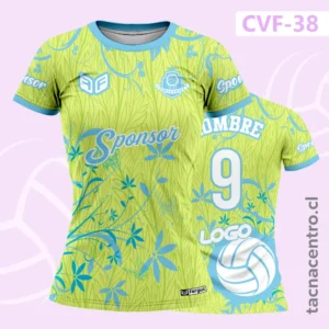 Modelos de Camisetas de Voleibol 88 Camiseta de Voley Verde y celeste con diseño floreado