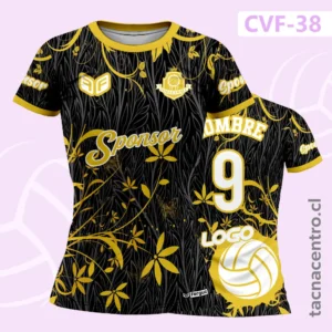 Camiseta de Voley negro y dorado con diseño floreado