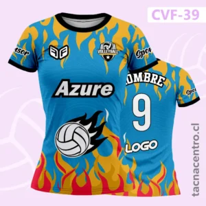 Camiseta de Voley Celeste con detalle flameado inferior
