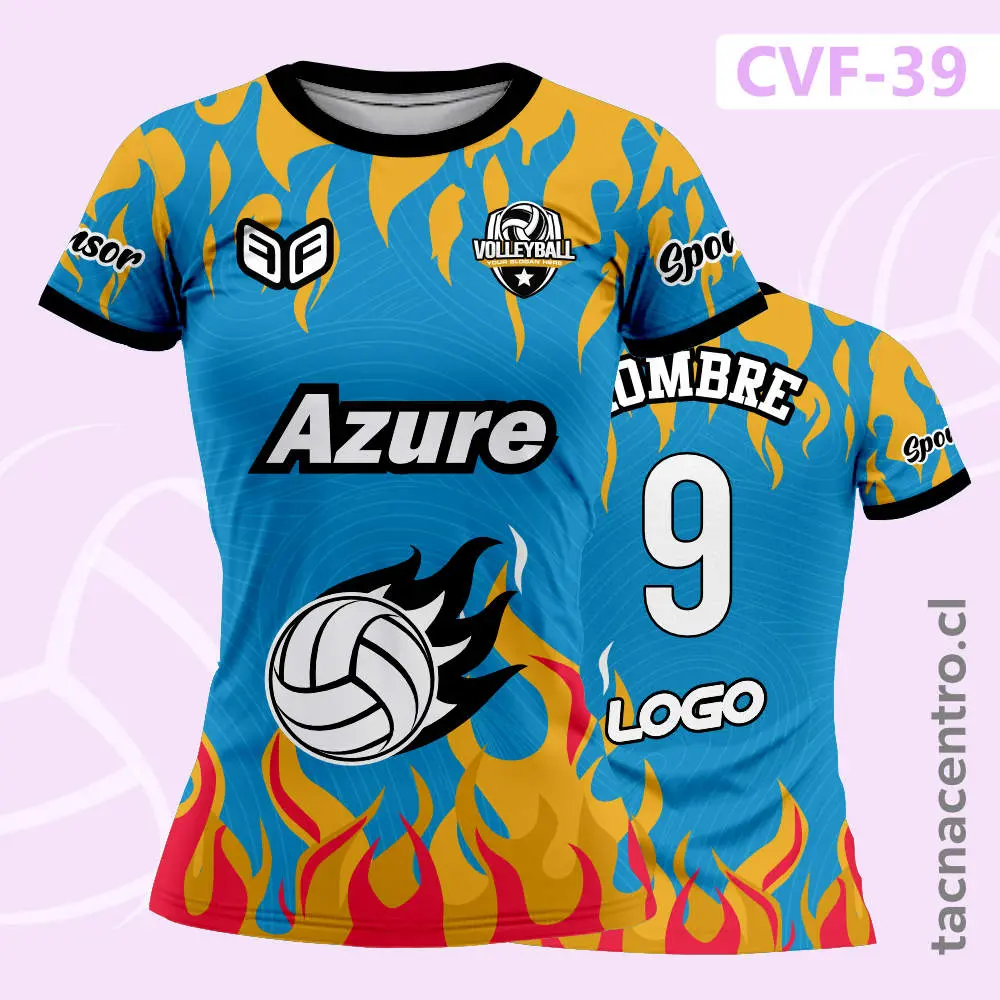 Camiseta de Voley Celeste con detalle flameado inferior