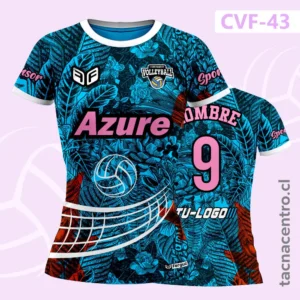 Camiseta de Voleibol Celeste y rosado con diseño floreado