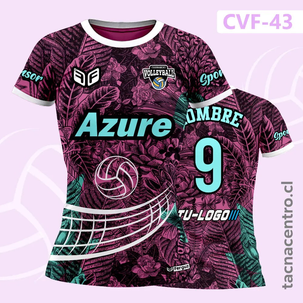 Camiseta de Voleibol Rosado y Celeste con diseño floreado