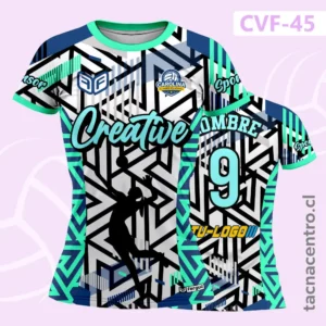Camiseta de Voleibol Blanca con franjas laterales celestes