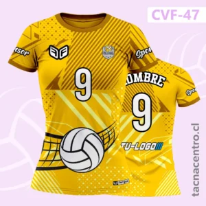 Camiseta de Voleibol Amarillo con diseños geometricos dorados en los hombros
