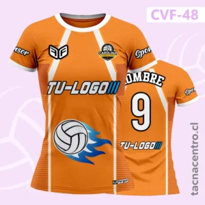 Camiseta de Voleibol anaranjado con franjas blancas verticales