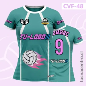 Camiseta de Voleibol verde agua con franjas blancas verticales