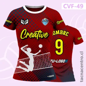 Camisetas de Voleibol Personalizadas 13 Camiseta de Voleibol Roja con detalles geometricos azules