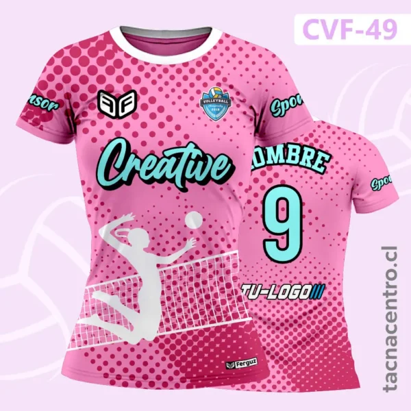 Camiseta de Voleibol Roja con detalles geometricos azules 3 Camiseta de Voleibol Rosada con detalles geometricos