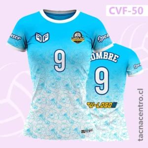 Camiseta de Voleibol Celeste con diseño floral difuminado