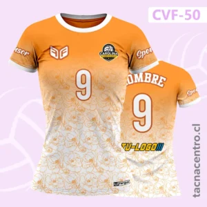 Camisetas de Voleibol Personalizadas 12 Camiseta de Voleibol Anaranjada con diseño floral difuminado