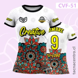 Camiseta de Voleibol Blanca con diseño de flores tribales