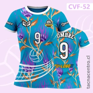 Camiseta de Voleibol azul con patrones floreados