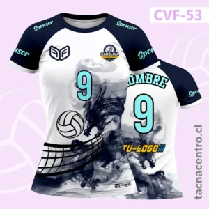 Camiseta de Voleibol Blanca y Azul noche con diseño de dragon difuminado