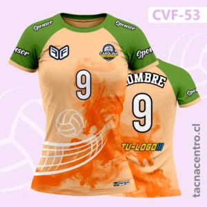Camiseta de Voleibol anaranjado y verdecon diseño de dragon difuminado