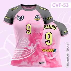 Camiseta de Voleibol Rosada y gris con diseño de dragon difuminado