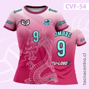 Camiseta de Voleibol rosa degradado con diseño de dragon frontal