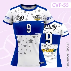 Camiseta de Voleibol Blanca con franjas azules y diseño de estrellas