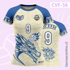 Camiseta de Voleibol Beige y Azul con diseño de dragon