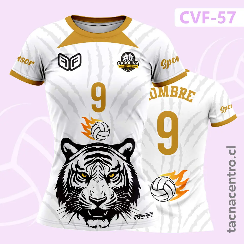 Uniformes de Voleibol Blanco y dorado con diseño de tigre