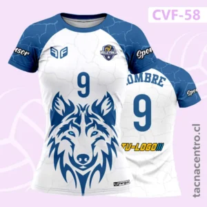 Uniformes de Voleibol Blanco y azul con imagen de lobo