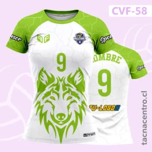 Uniformes de Voleibol Blanco y Verde limon con imagen de lobo