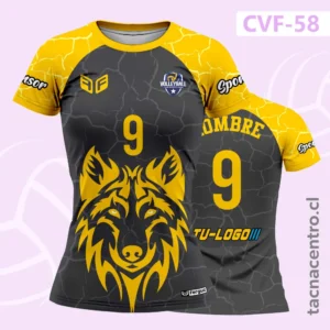 Uniformes de Voleibol gris y amarillo con imagen de lobo