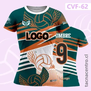 Uniformes de Voleibol Verde Anaranjado y blanco con franjas