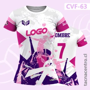 Uniformes de Voleibol Blanco Morado y detalles rosados