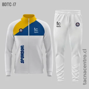 Buzos deportivos blanco con azul y amarillo