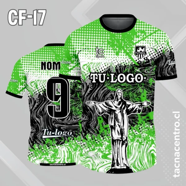 Camiseta de futbol cristo blanco con patron de puntos celestes y franja negra en el pecho 5 Camiseta de futbol cristo blanco con patron de puntos verdes y franja negra en el pecho
