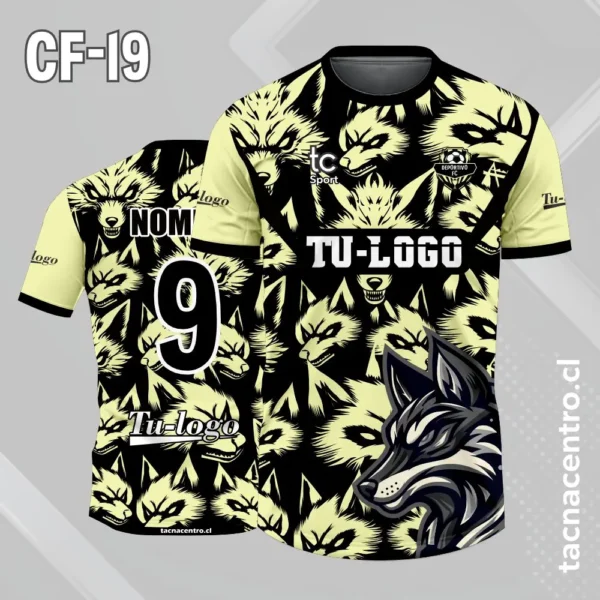 Camiseta de futbol cabeza de lobo con patrones de lobos azul y negro 5 Camiseta de futbol cabeza de lobo con patrones de lobos amarillo y negro